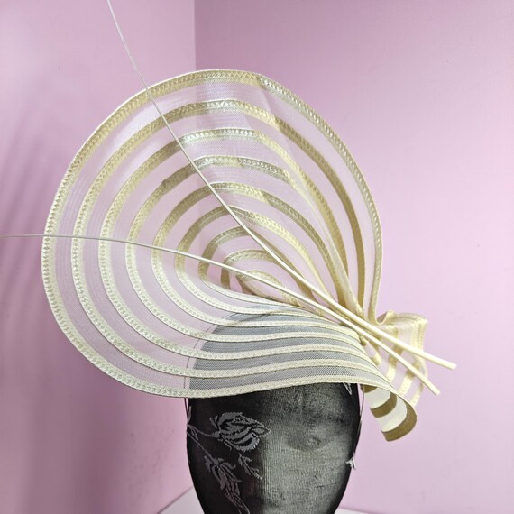 ivory cream large fascinator ostrich quill spine millinery wedding hat headband party race handmade cosplay Kentucky Derby Royal Ascot