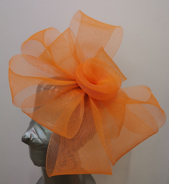 orange feather fascinator millinery burlesque headband wedding hat hair piece