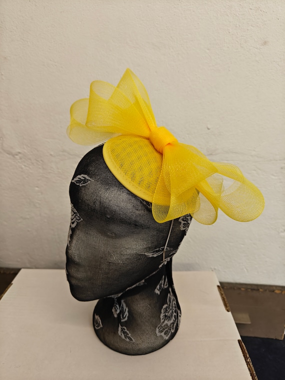 yellow feather fascinator millinery burlesque headband wedding hat hair piece