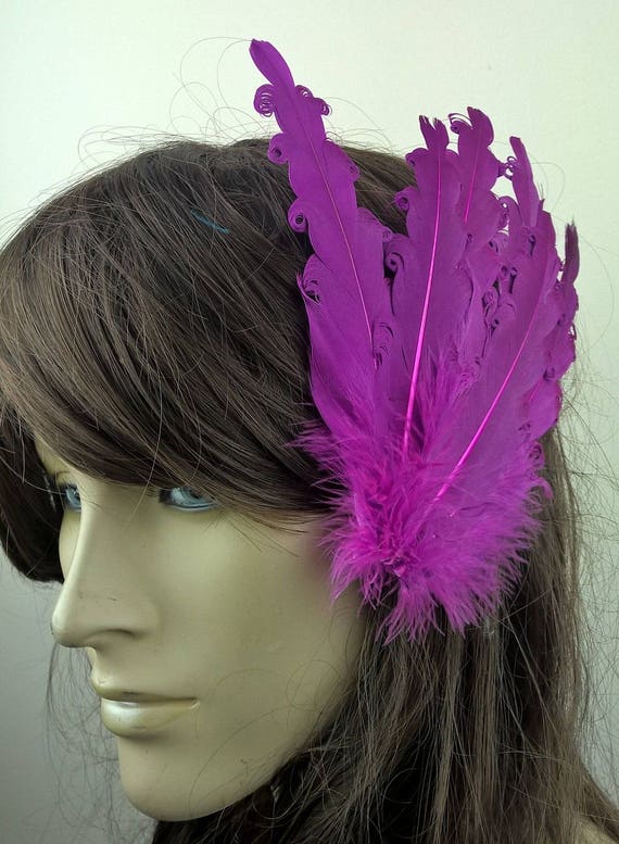 handmade purple feather fascinator millinery burlesque hair clip hen party wedding bridal ascot race fancy dress British