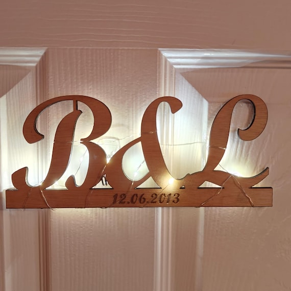 Personalised bespoke custom made laser cut engraved wood letters name word desk table stand wall door plaque sign logo design fairy light