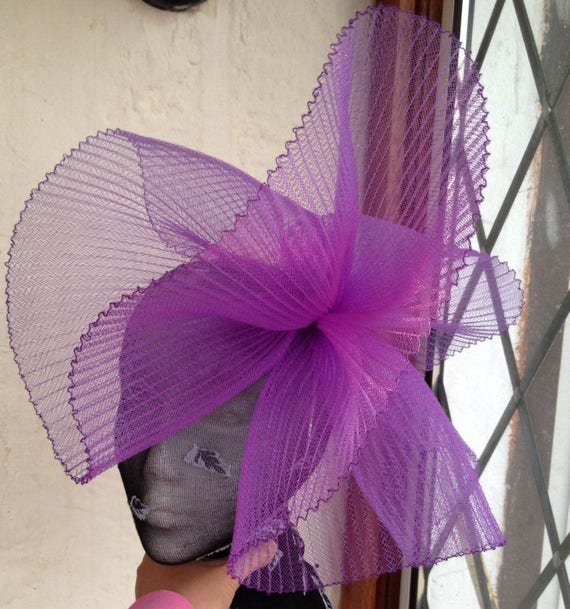 purple feather fascinator millinery burlesque headband wedding hat hair piece