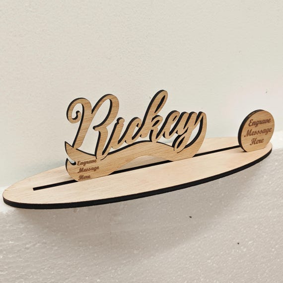 Personalised custom made laser cut engraved wood wooden letter name word number desk table stand plaque sign logo design office home wedding