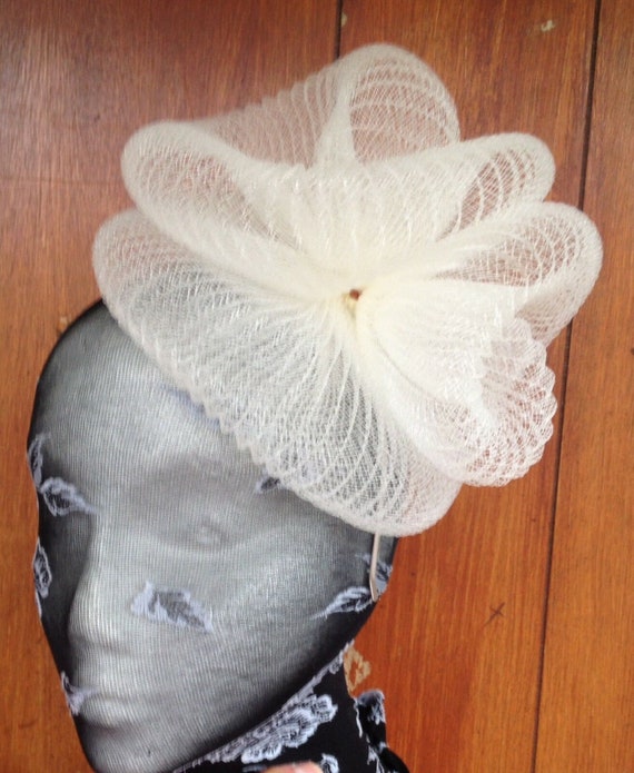 ivory feather fascinator millinery burlesque headband wedding hat hair piece