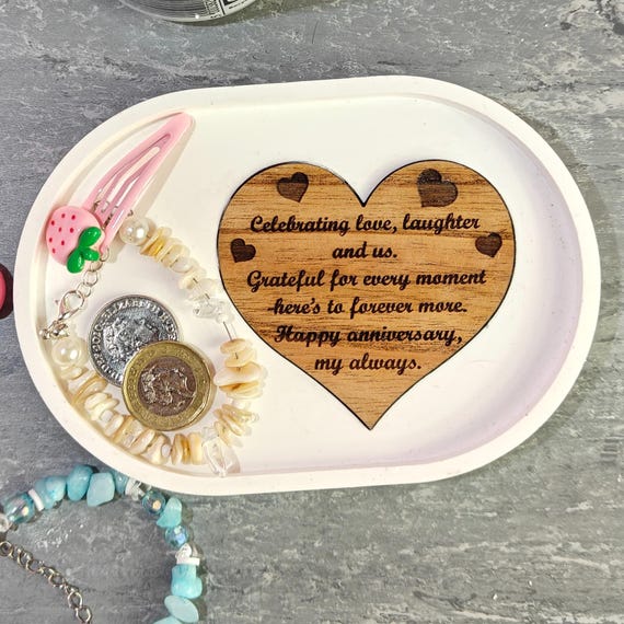 Custom hand made personalised bespoke real hard solid wood laser cut engraving plaster gypsum casting jewellery ring trinket key tray dish