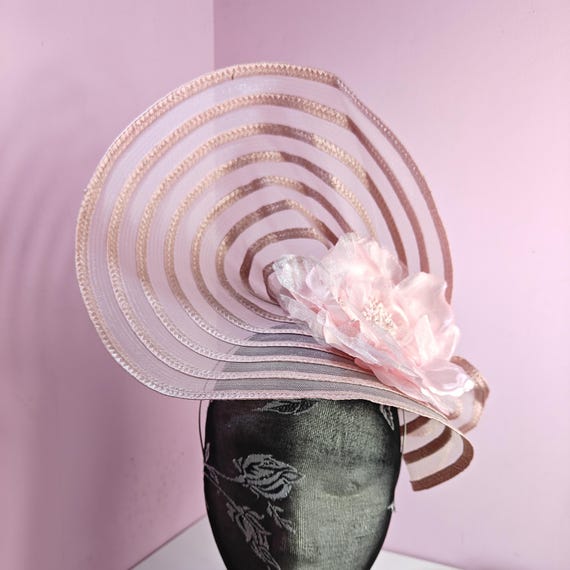 pink large fascinator satin flower millinery wedding hat headband party race handmade cosplay Kentucky Derby Royal Ascot