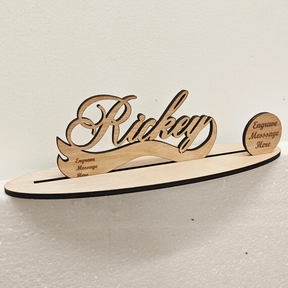 Personalised custom made laser cut engraved wood wooden letter name word number desk table stand plaque sign logo design office home wedding