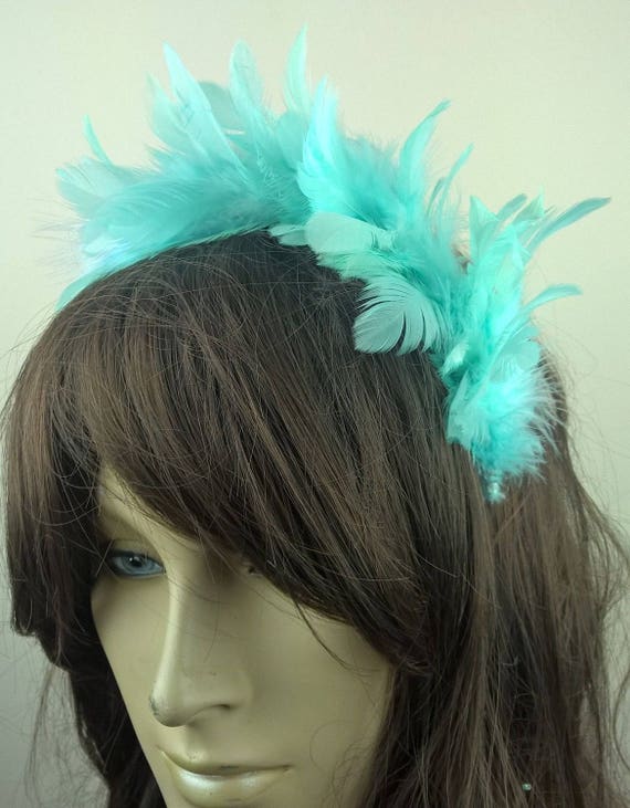 light blue feather headband fascinator millinery burlesque hair clip hen party bridal ascot race fancy dress british