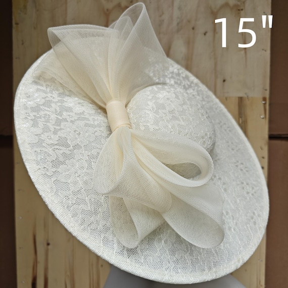 ivory lace fascinator millinery burlesque hatinator wedding hat headband party race derby ascot cosplay handmade wide brim big large
