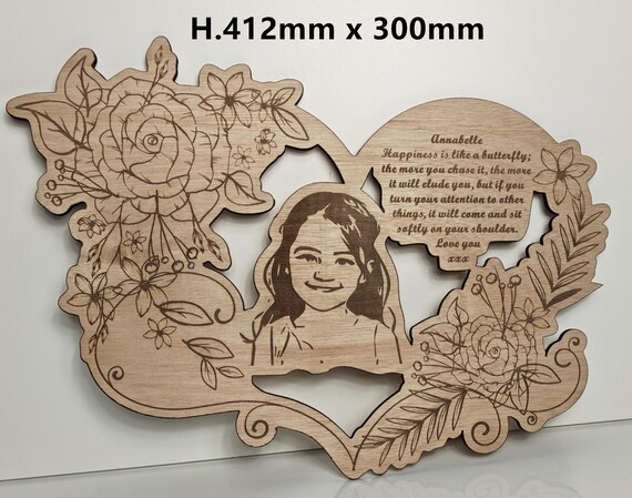 custom made personalised bespoke laser cut engraved wood picture photo name word wall door plaque letter number sign logo design wedding