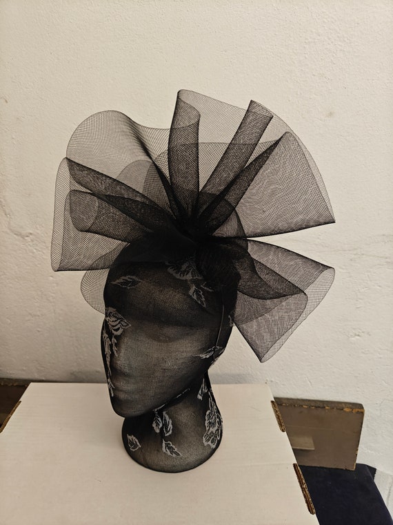 black crin fascinator millinery burlesque headband wedding hat hair piece