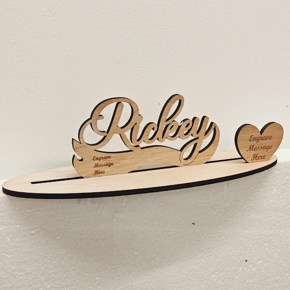Personalised custom made laser cut engraved wood wooden letter name word number desk table stand plaque sign logo design office home wedding