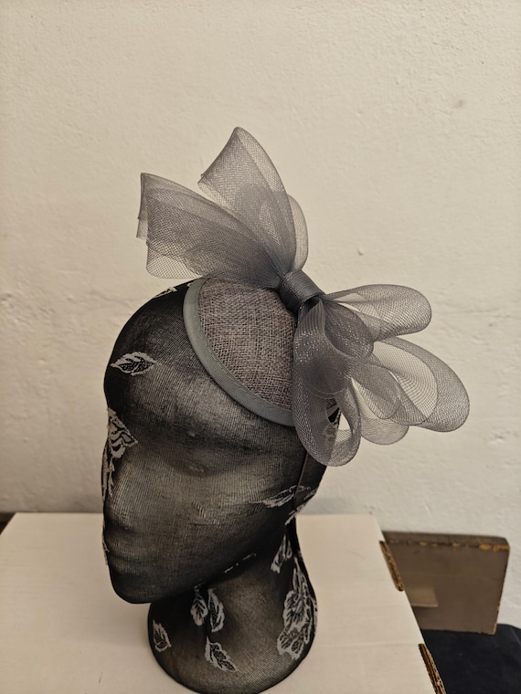 grey crin fascinator millinery burlesque headband wedding hat hair piece