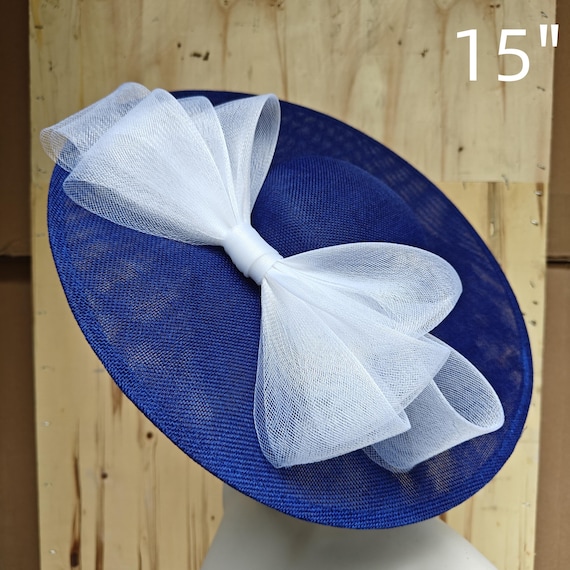 royal blue white fascinator millinery burlesque hatinator wedding hat headband party race derby ascot cosplay handmade wide brim big large