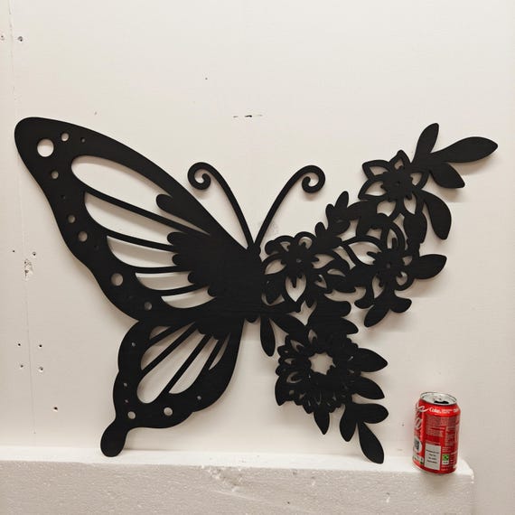 750mm x 550mm black wooden butterfly flower wall door decoration hanging picture laser cut 5mm plywood home art wood sign deco craft large