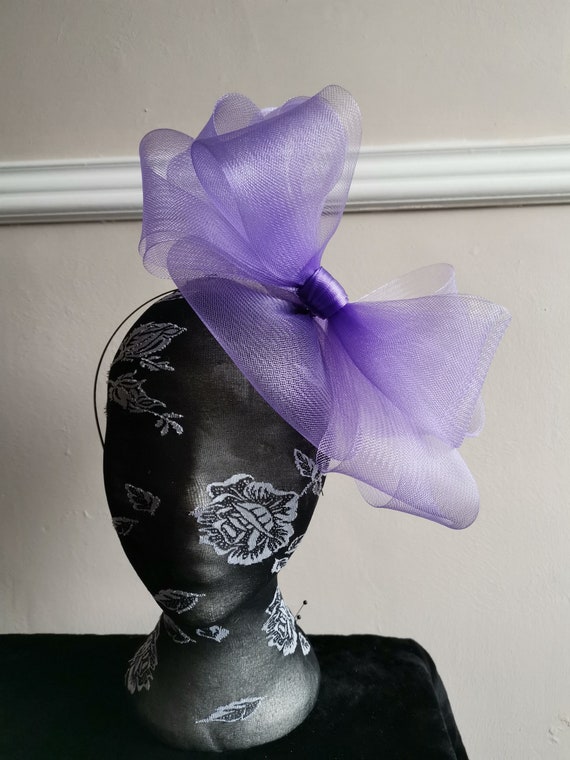 light pale purple lilac crin fascinator millinery burlesque headband wedding hat hair piece
