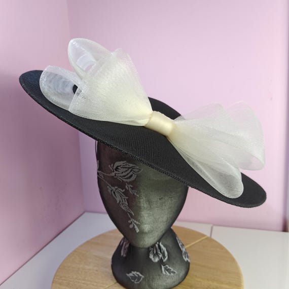 black ivory large fascinator millinery burlesque wedding hat headband party race cosplay handmade Kentucky Derby Royal Ascot