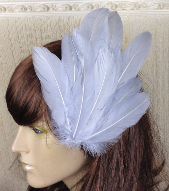 handmade grey feather fascinator millinery burlesque hair clip hen party wedding bridal ascot race fancy dress British