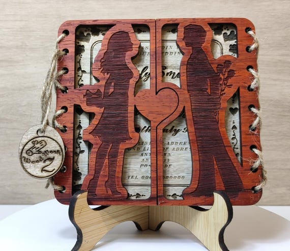 Custom made personalised real hard wood plaque card love heart wedding invitation valentine anniversary gift present solid wenge padauk