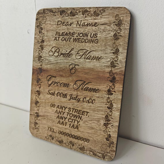 Custom made personalised real hard solid camphor wood laser engraving plaque card wedding invitation valentine anniversary Christmas gift