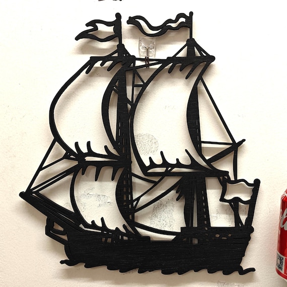 black wooden sail boat ship pattern wall door decoration hanging picture laser cut plywood home art wood sign deco craft logo design