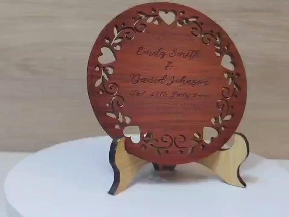 Custom made personalised real hard solid wood laser engraving plaque card wedding invitation valentine anniversary Christmas gift present