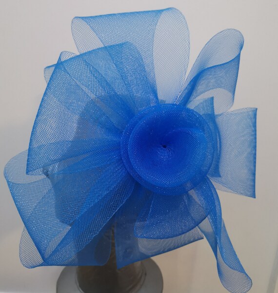 blue crin fascinator millinery burlesque headband wedding hat hair piece