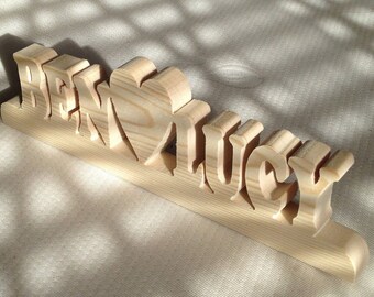 solid wood love hearts Personalized any name letter word sign symbol stand plaque block gift present home office wedding party anniversary