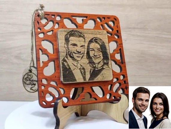 Custom made personalised real wood photo picture sign logo plaque card laser carved engraved wedding birthday anniversary valentine wedding