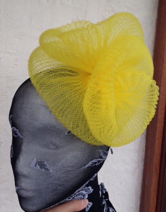 yellow feather fascinator millinery burlesque headband wedding hat hair piece