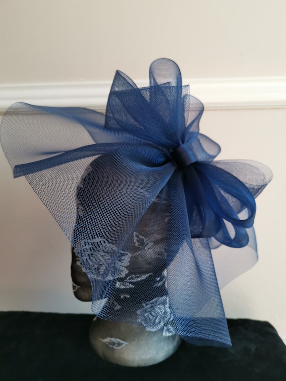 navy blue crin fascinator millinery burlesque headband wedding hat hair piece