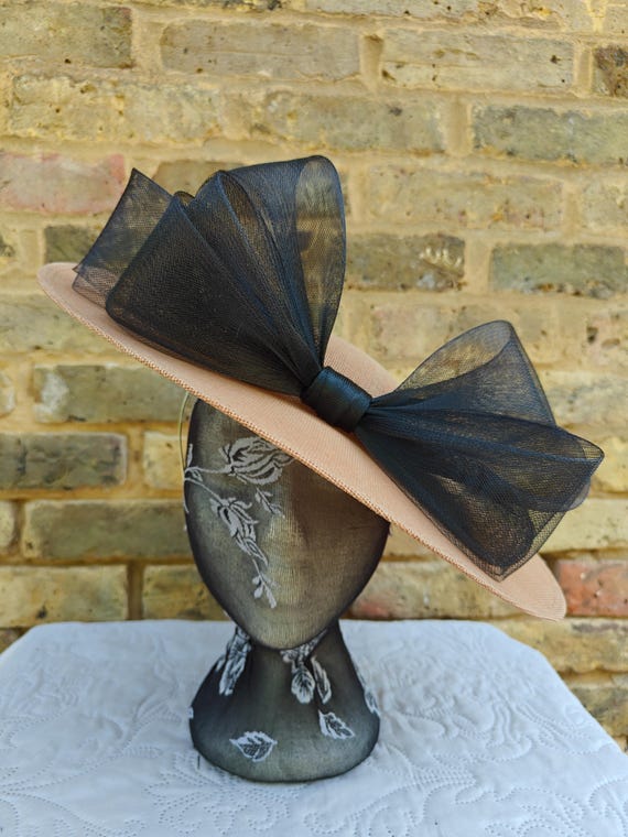 beige black large fascinator millinery burlesque wedding hat headband party race cosplay handmade Kentucky Derby Royal Ascot