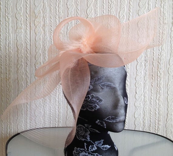 Peach coral nude fascinator millinery burlesque wedding hat ascot race bridal x