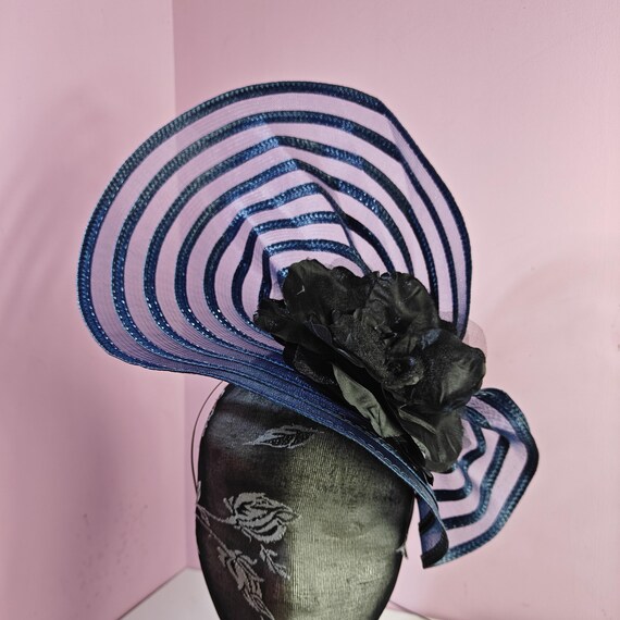 navy blue black large fascinator satin flower millinery wedding hat headband party race handmade cosplay Kentucky Derby Royal Ascot