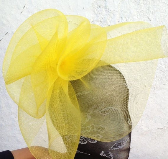 yellow feather fascinator millinery burlesque headband wedding hat hair piece