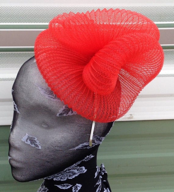 red feather fascinator millinery burlesque headband wedding hat hair piece