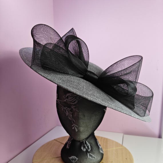 grey black large fascinator millinery burlesque wedding hat headband party race cosplay handmade Kentucky Derby Royal Ascot