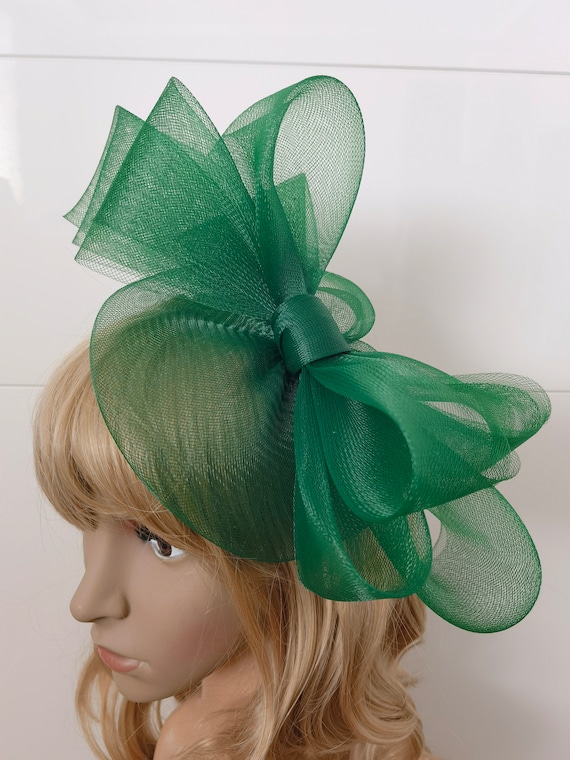 green feather fascinator millinery burlesque headband wedding hat hair piece