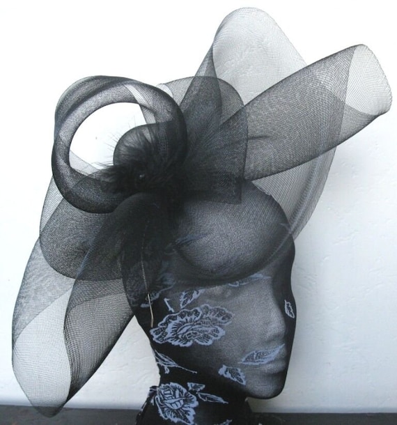 black feather fascinator millinery burlesque headband wedding hat hair piece