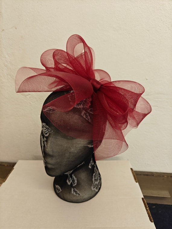 dark deep red burgundy maroon crin fascinator millinery burlesque headband wedding hat hair piece