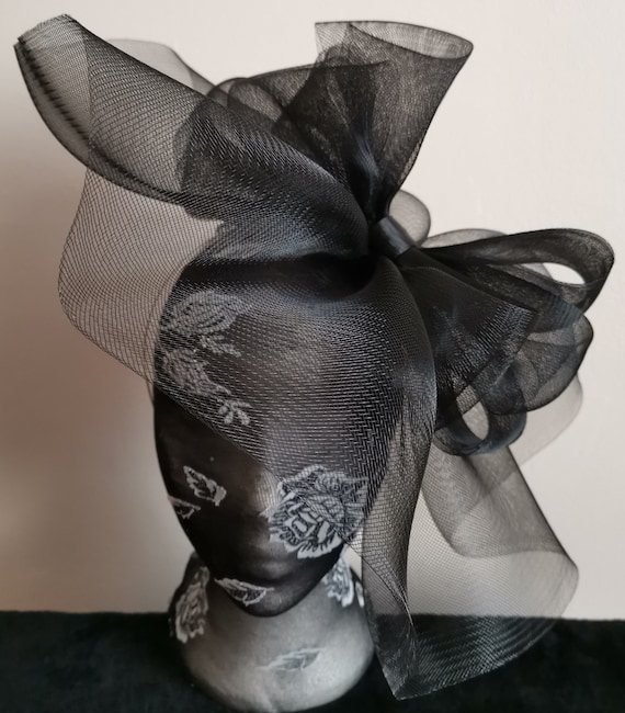 black feather fascinator millinery burlesque headband wedding hat hair piece
