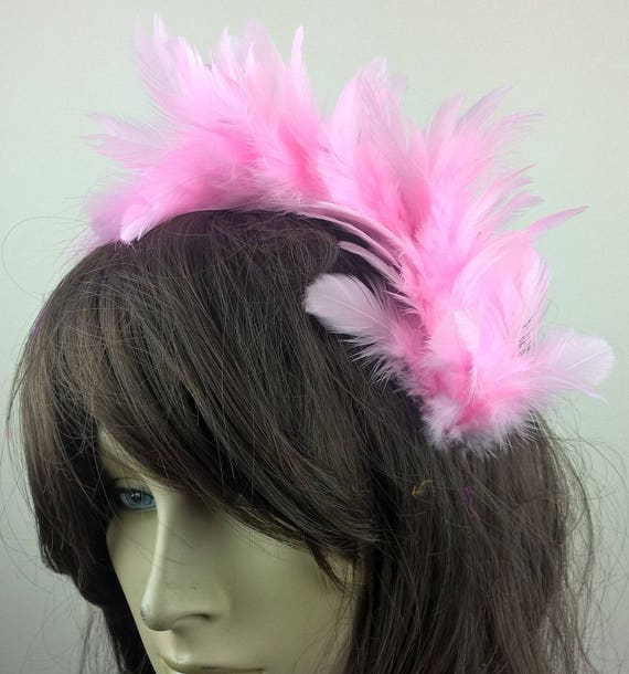 pink feather headband fascinator millinery burlesque hair clip hen party bridal ascot race fancy dress british