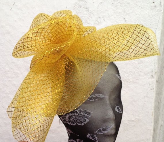 gold feather fascinator millinery burlesque headband wedding hat hair piece