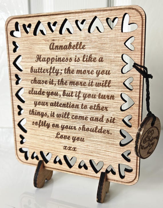 Custom made personalised wood plaque card laser cut carved engraved wedding invitation birthday anniversary Christmas Mother’s Day stand