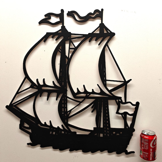 large black wooden sail boat ship pattern wall door decoration hanging picture laser cut plywood home art wood sign deco craft logo design