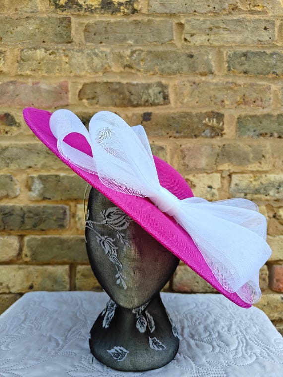pink white large fascinator millinery burlesque wedding hat headband party race cosplay handmade Kentucky Derby Royal Ascot