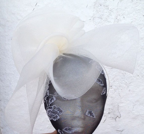 ivory feather fascinator millinery burlesque headband wedding hat hair piece