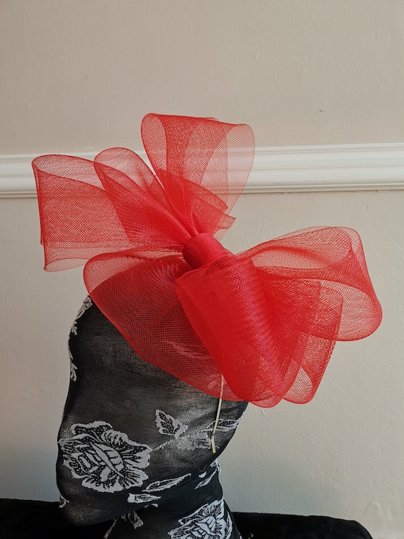 red crin fascinator millinery burlesque headband wedding hat hair piece