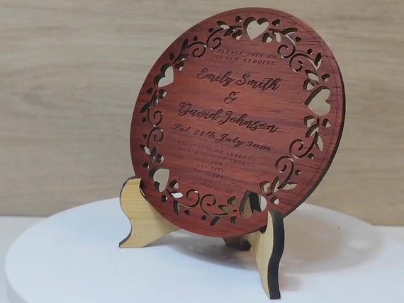 Custom made personalised real hard solid wood laser engraving plaque card wedding invitation valentine anniversary Christmas gift present