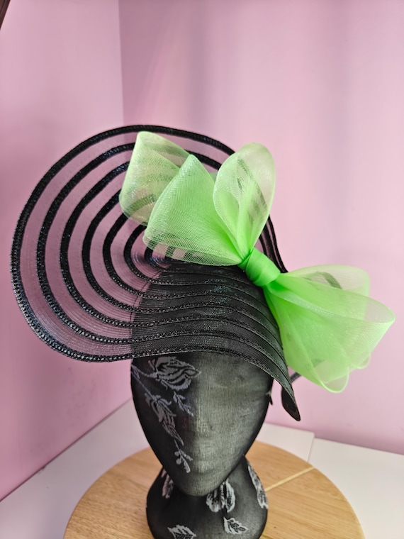 black green straw crinoline bow fascinator millinery burlesque wedding hat headband royal ascot party house race cosplay Kentucky derby